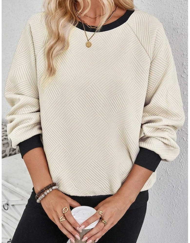 Jet Stream Color Block Edge Raglan Sleeve Crew Neck Textured Top