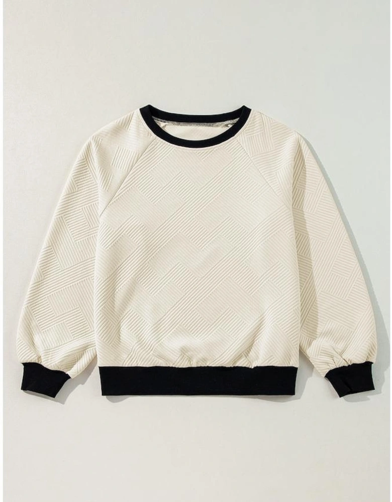 Jet Stream Color Block Edge Raglan Sleeve Crew Neck Textured Top