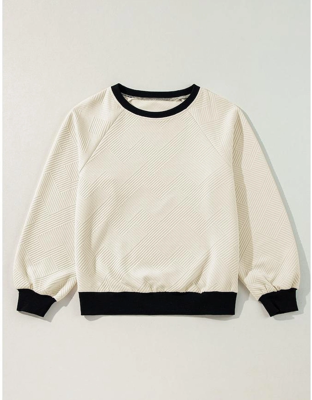 Jet Stream Color Block Edge Raglan Sleeve Crew Neck Textured Top