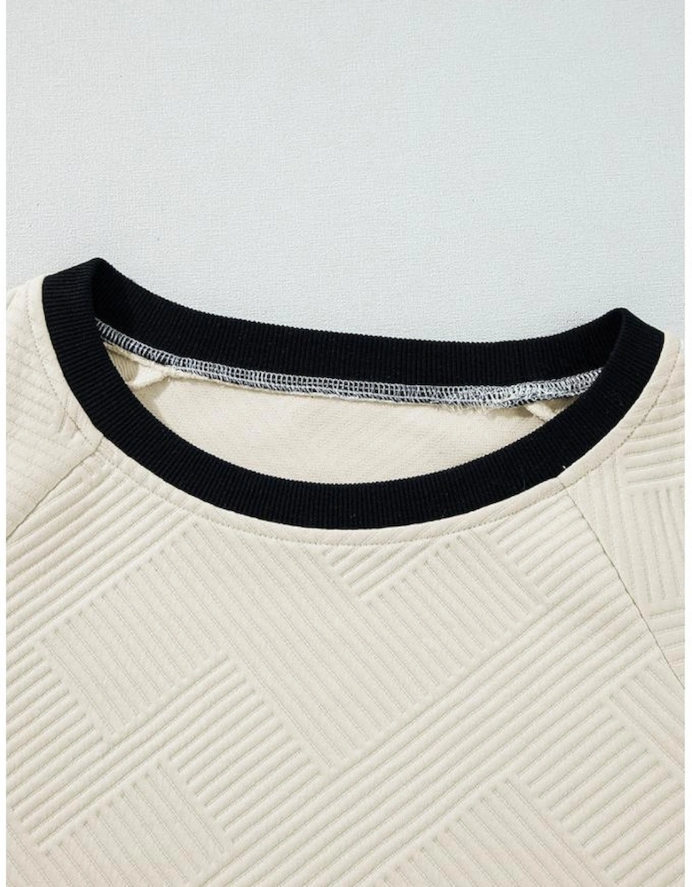 Jet Stream Color Block Edge Raglan Sleeve Crew Neck Textured Top