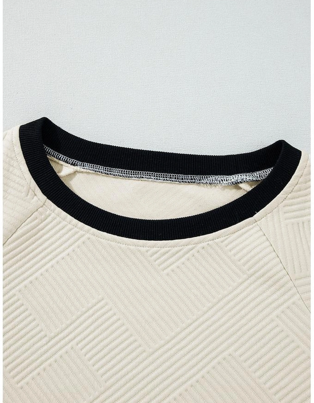 Jet Stream Color Block Edge Raglan Sleeve Crew Neck Textured Top