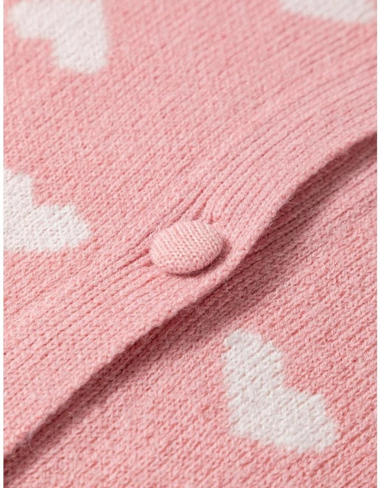 Light Pink Heart Pattern Button Front Cardigan Sweater