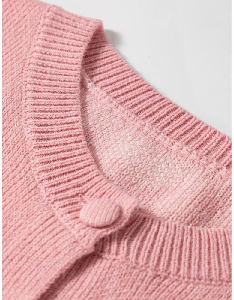 Light Pink Heart Pattern Button Front Cardigan Sweater