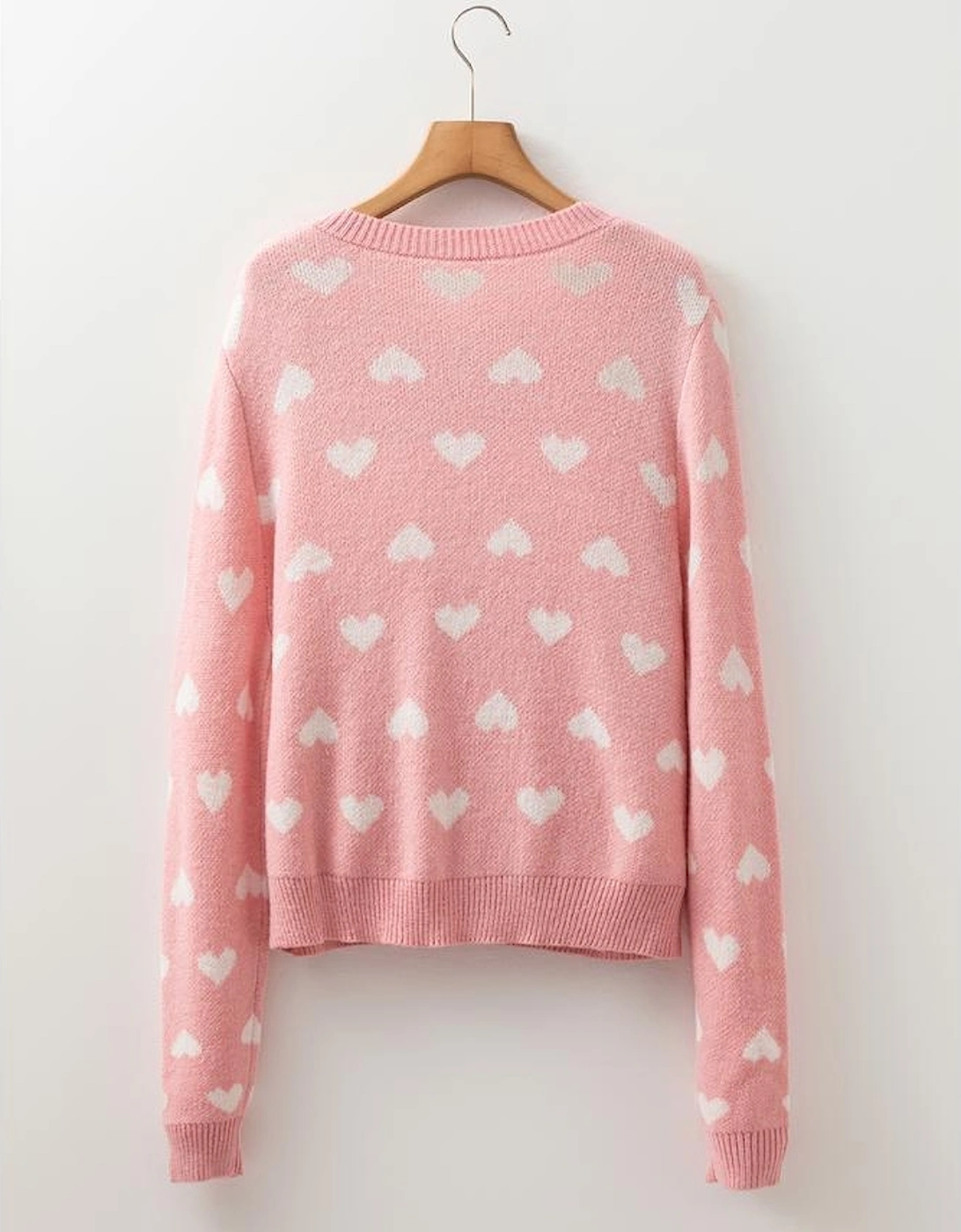 Light Pink Heart Pattern Button Front Cardigan Sweater