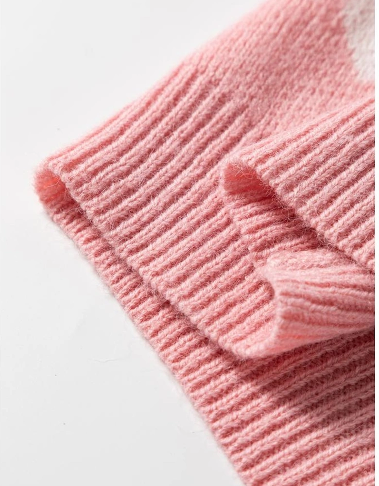 Light Pink Heart Pattern Button Front Cardigan Sweater