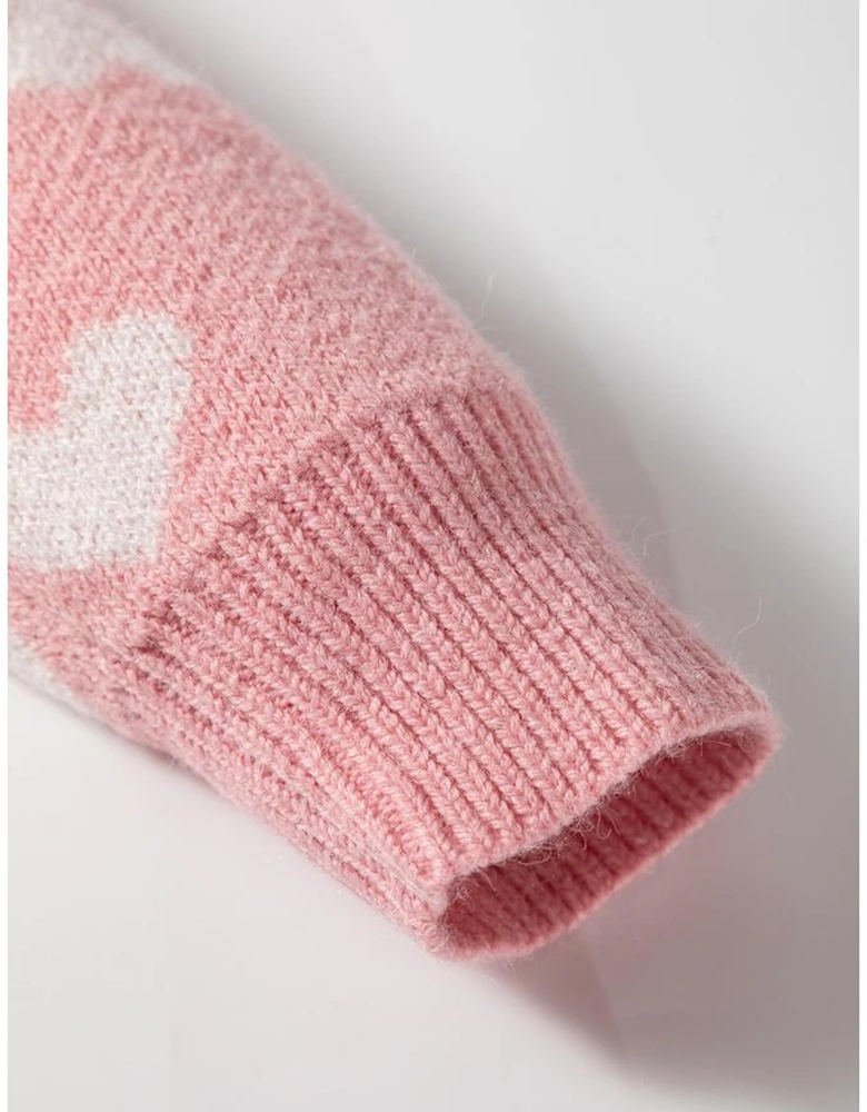 Light Pink Heart Pattern Button Front Cardigan Sweater