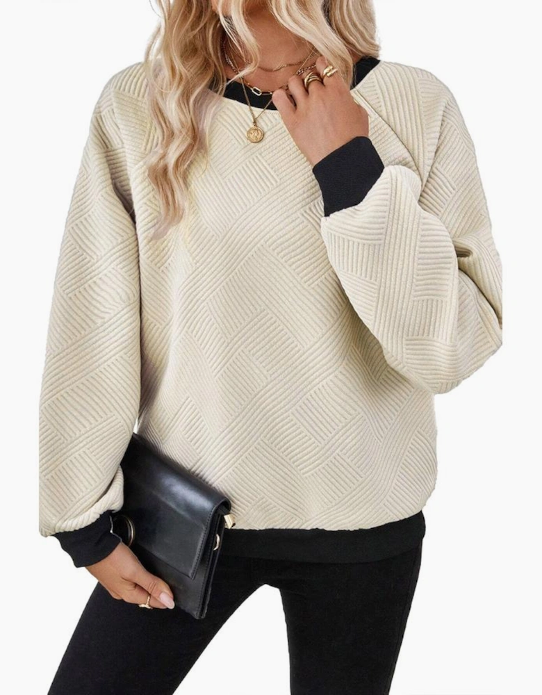Jet Stream Color Block Edge Raglan Sleeve Crew Neck Textured Top