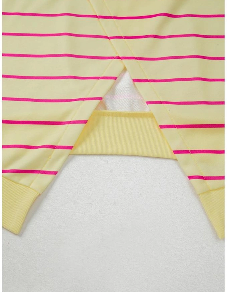 Yellow Stripe Stylish Overlap Detail Drop Shoulder Pullover Sweatshirt