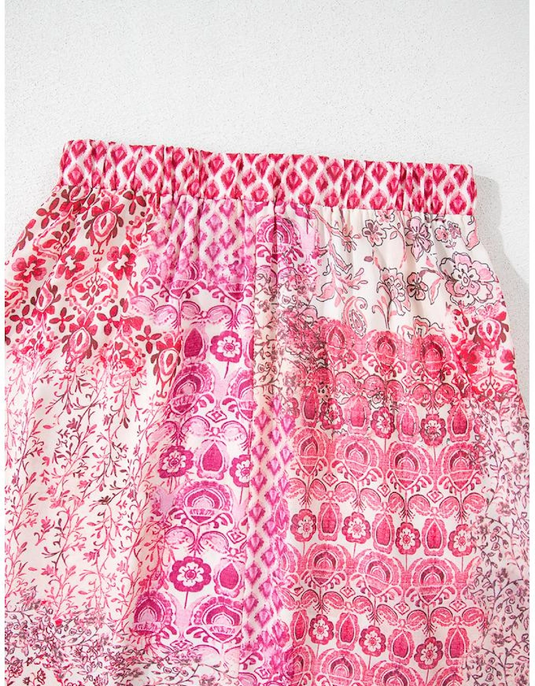 Red Boho Pattern Print Tassel Drawstring High Waist Maxi Dress