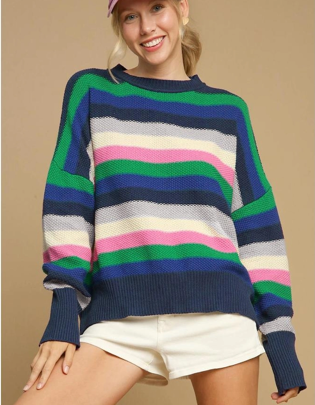 Bright Green Rainbow Striped Crew Neck Drop Shoulder Sweater, 15 of 14