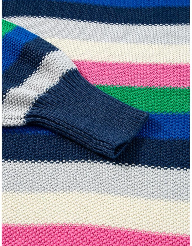 Bright Green Rainbow Striped Crew Neck Drop Shoulder Sweater