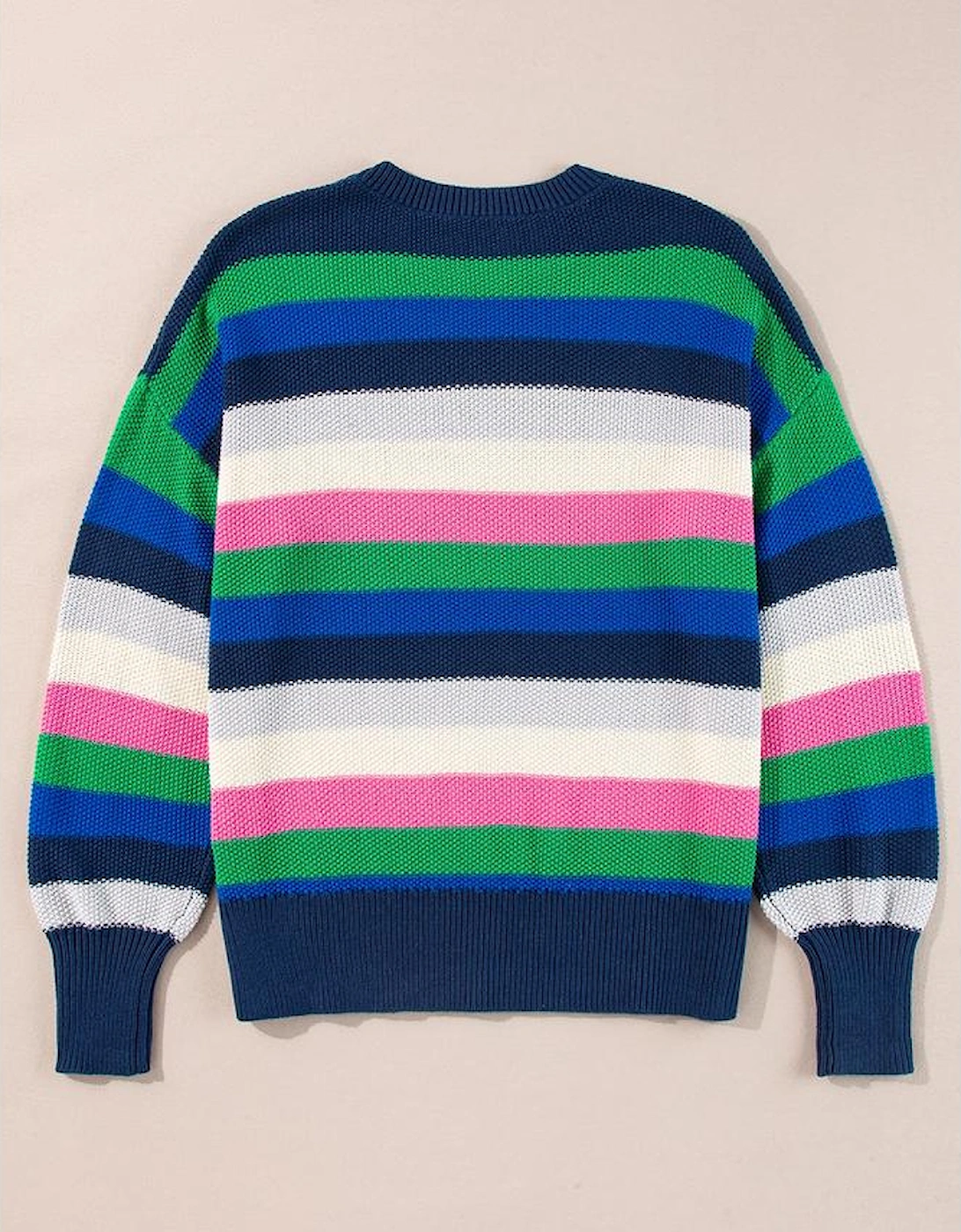 Bright Green Rainbow Striped Crew Neck Drop Shoulder Sweater