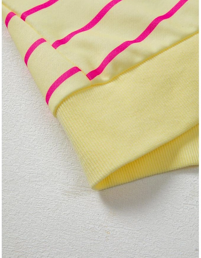 Yellow Stripe Stylish Overlap Detail Drop Shoulder Pullover Sweatshirt