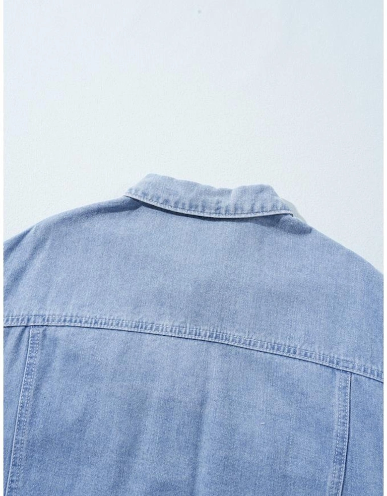 Khaki Plaid Patchwork Buttoned Oversized Denim Jacket