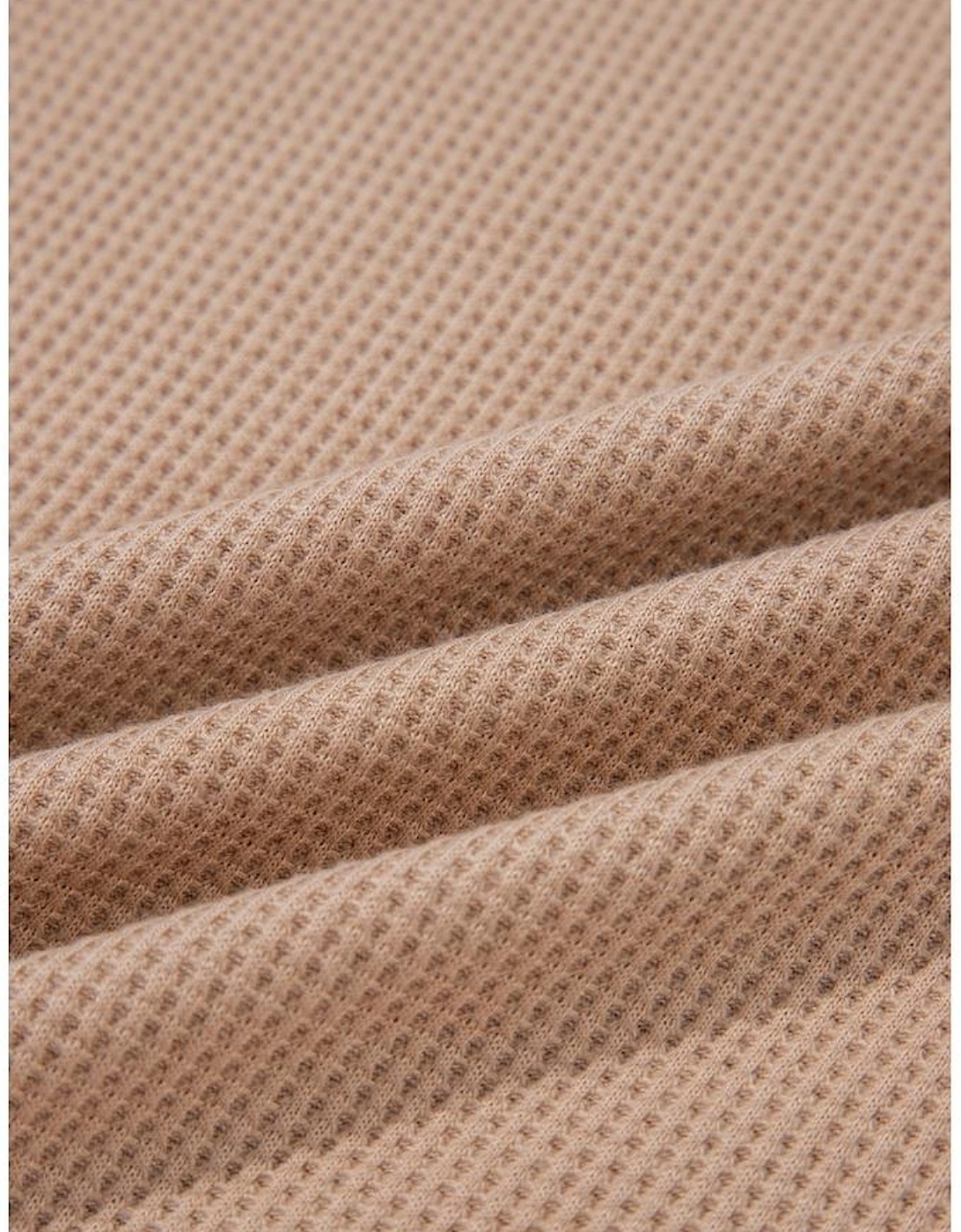 Dark Khaki Color Block Waffle Textured Tunic Henley Top with Slits