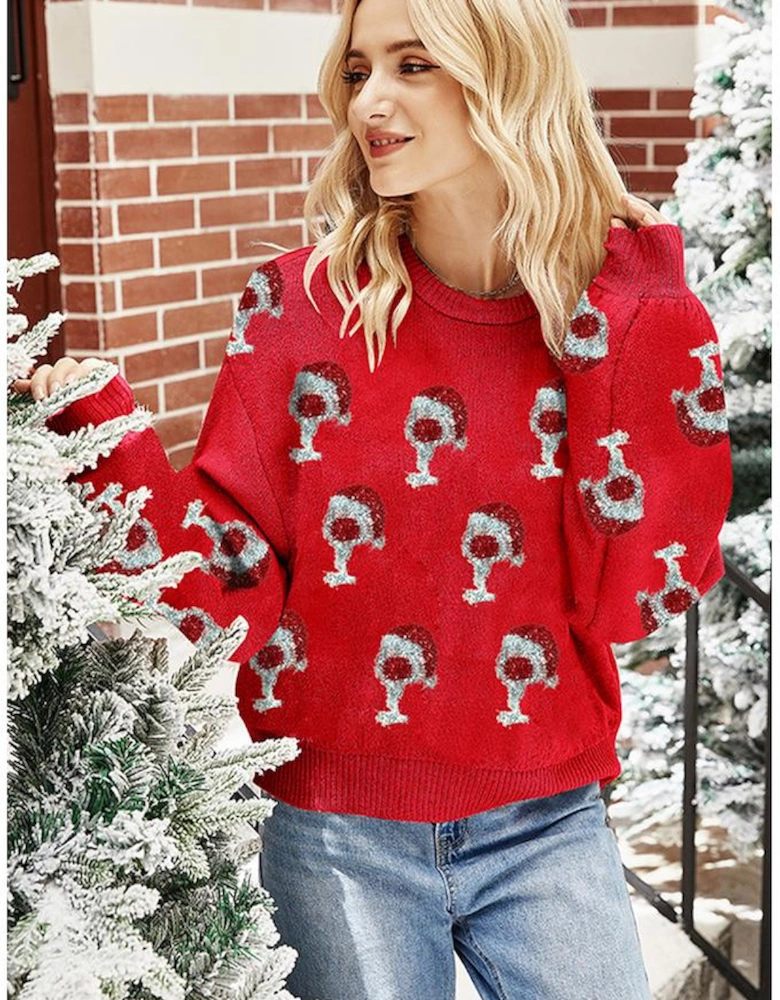 Racing Red Cheer for Christmas Round Neck Casual Sweater