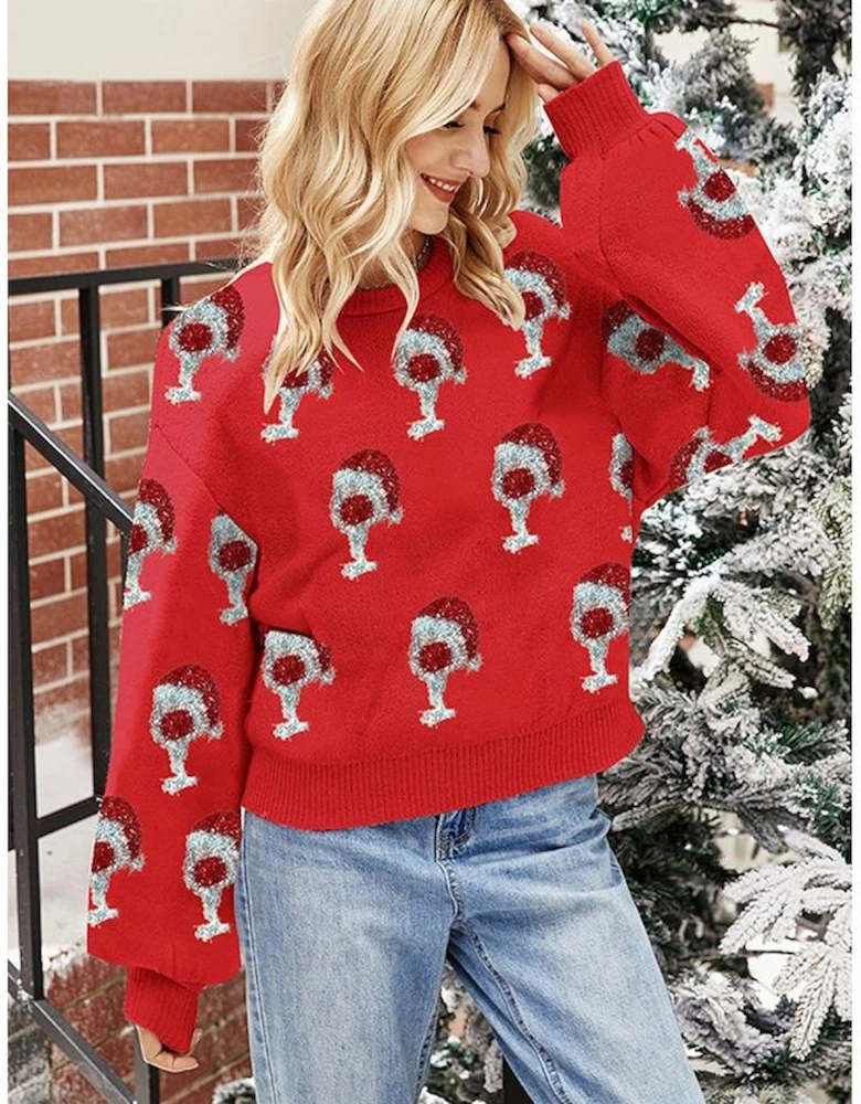 Racing Red Cheer for Christmas Round Neck Casual Sweater