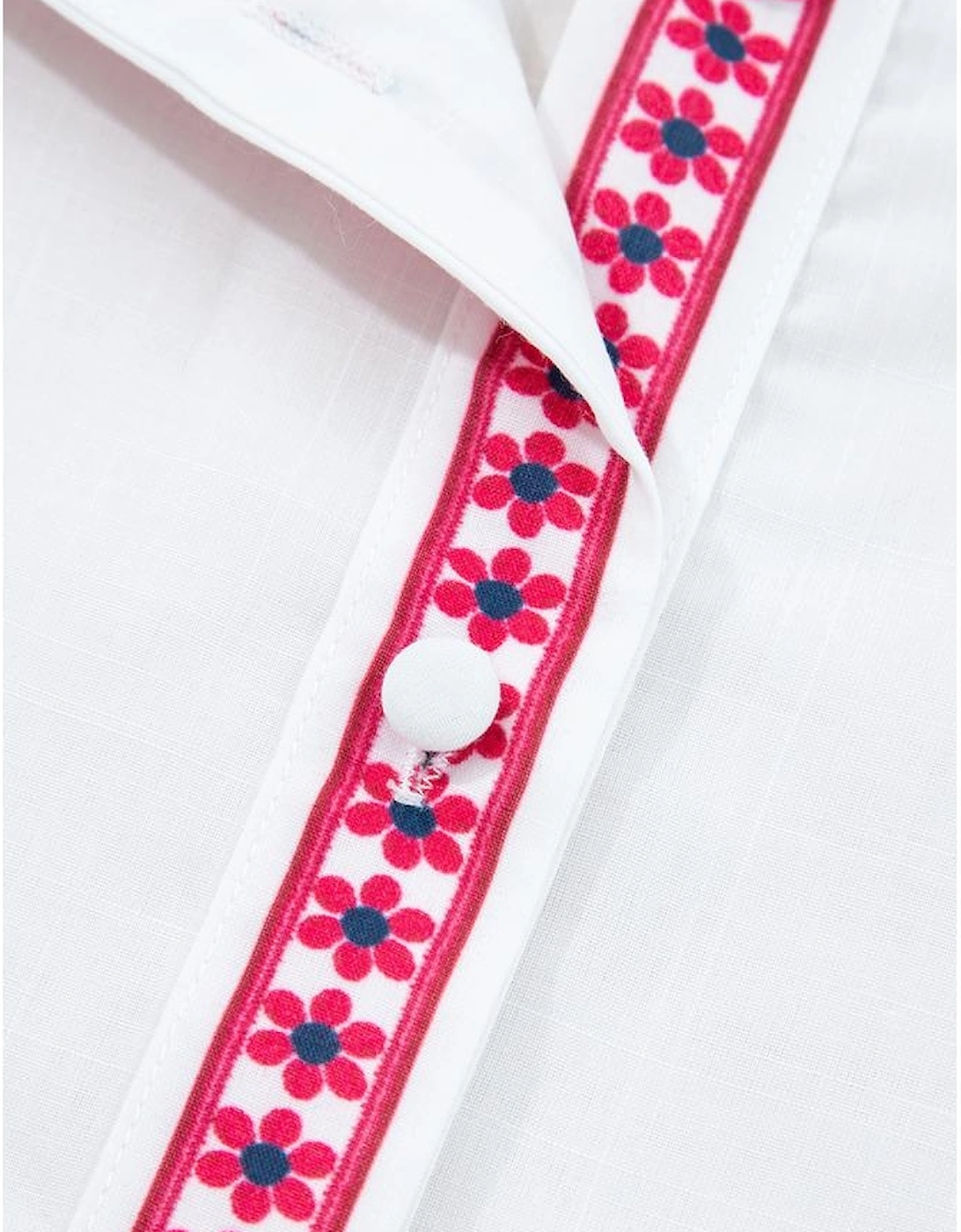 White Floral Embroidered Puff Long Sleeve Casual Shirt