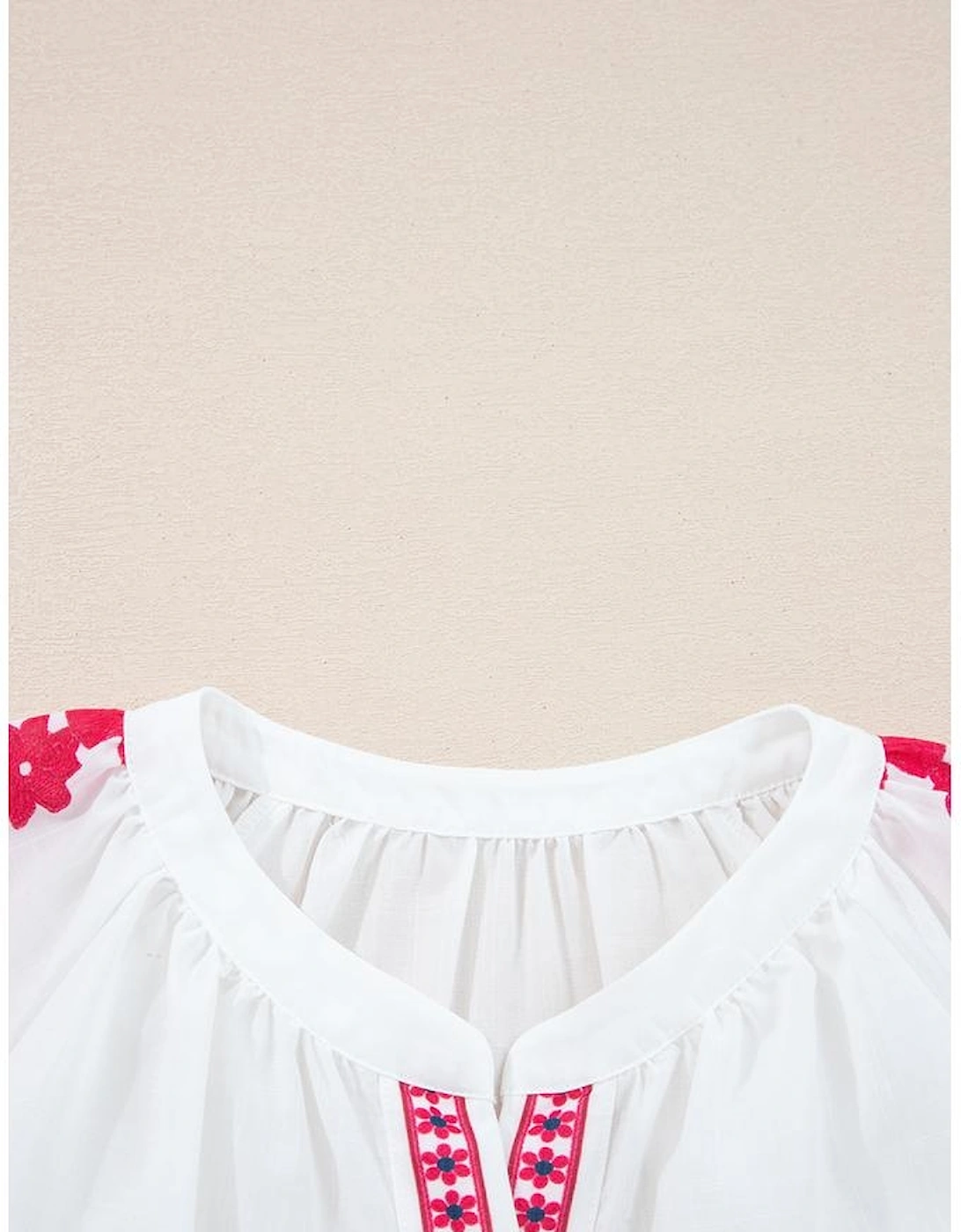 White Floral Embroidered Puff Long Sleeve Casual Shirt