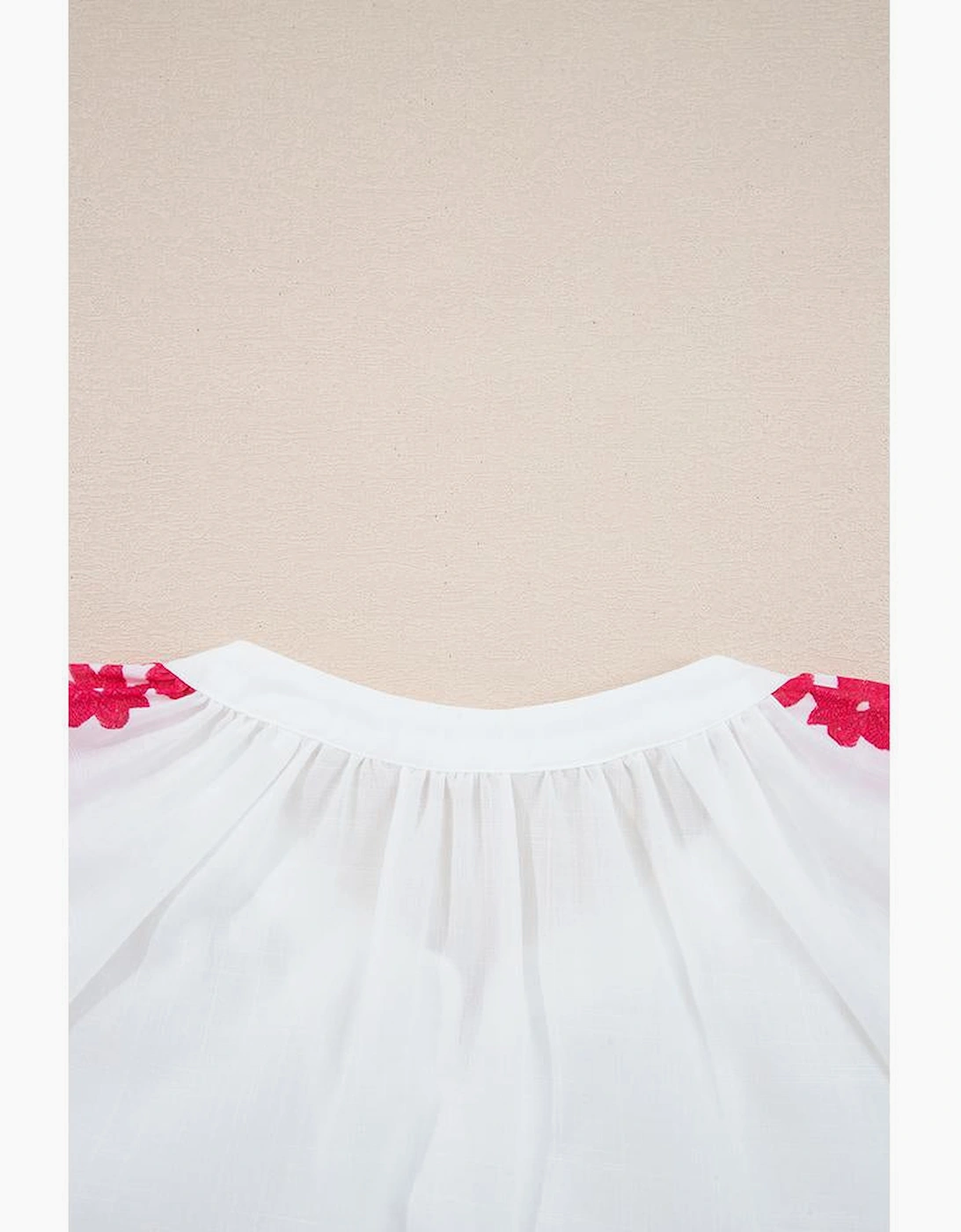 White Floral Embroidered Puff Long Sleeve Casual Shirt