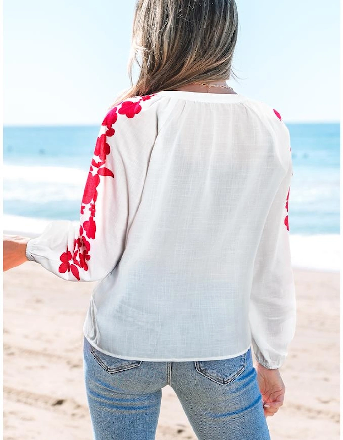 White Floral Embroidered Puff Long Sleeve Casual Shirt, 11 of 10