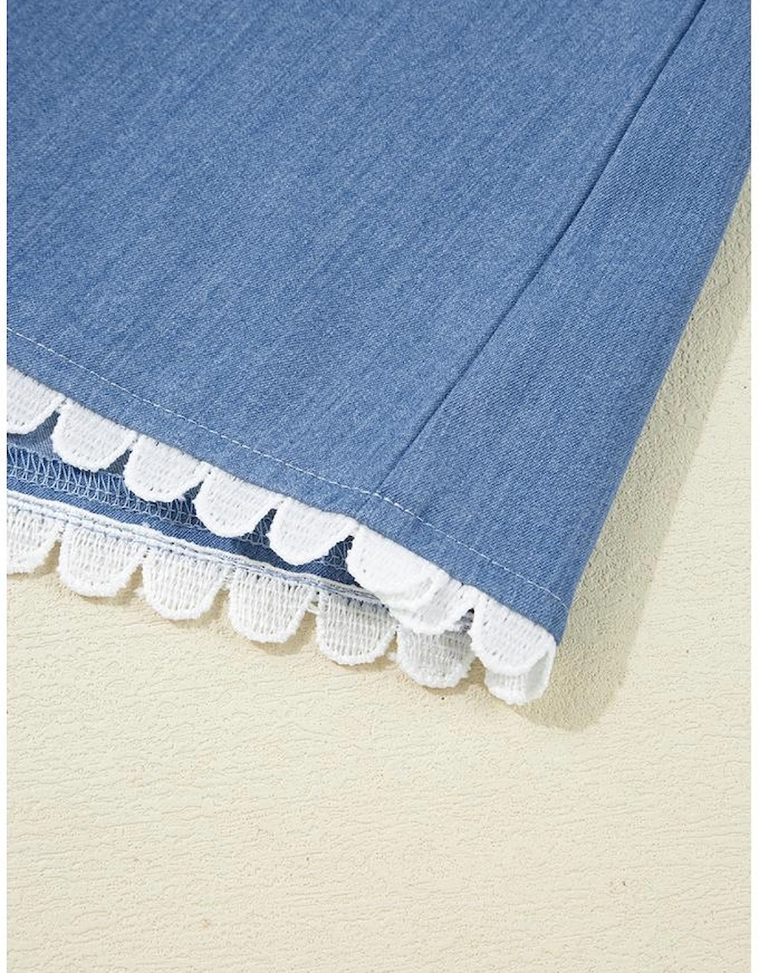 Dusk Blue Lace Ric Rac 3/4 Puff Sleeve Collared Babydoll Blouse