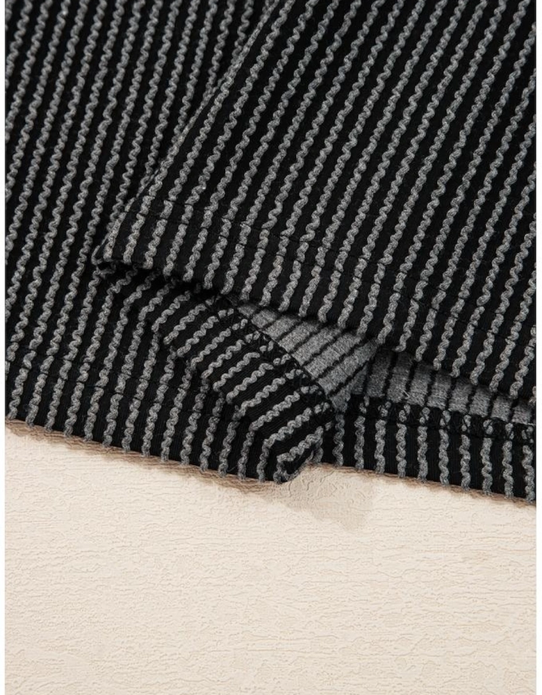 Carbon Grey Twisted Rib Texture Leopard Patchwork Detail 2pcs Pant Set