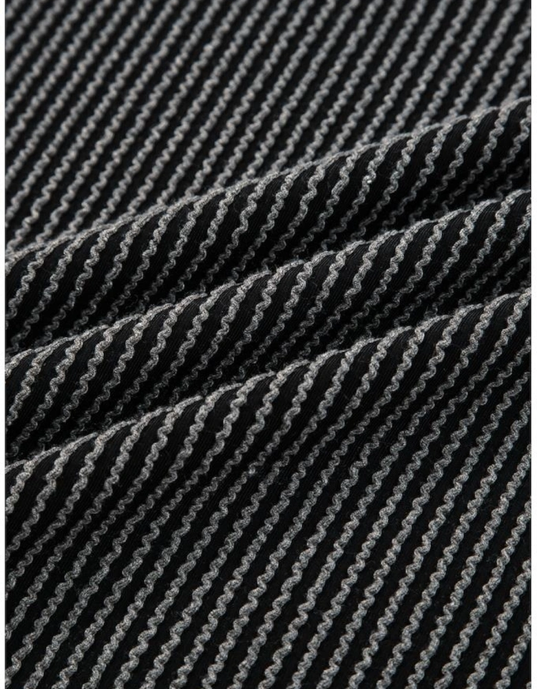 Carbon Grey Twisted Rib Texture Leopard Patchwork Detail 2pcs Pant Set