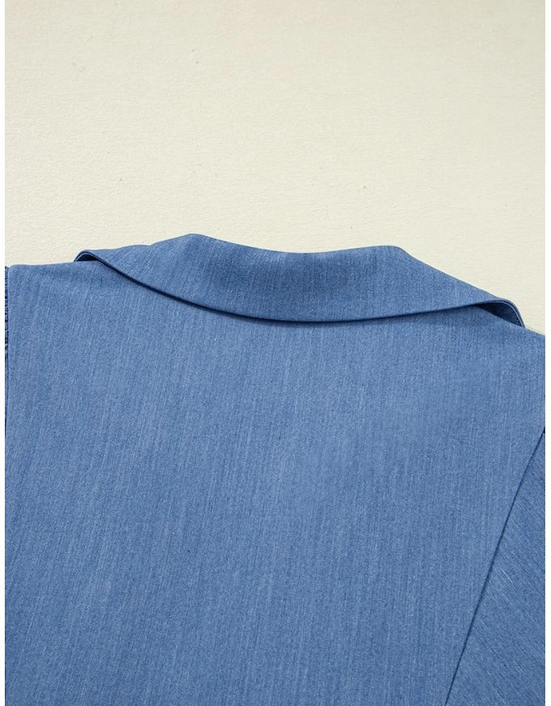 Dusk Blue Lace Ric Rac 3/4 Puff Sleeve Collared Babydoll Blouse