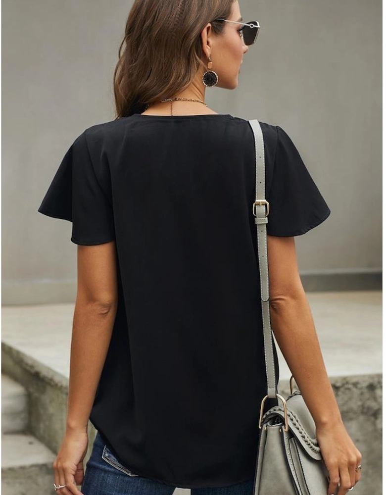 Black V Neck Short Sleeve Tee