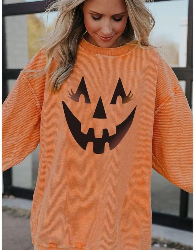 Orange Pumpkin Smile Face Graphic Sweatshirt