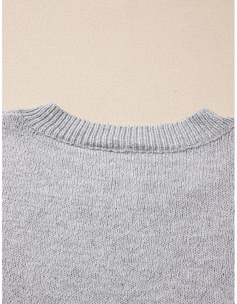 Gray Star Pattern Drop Shoulder Sweater