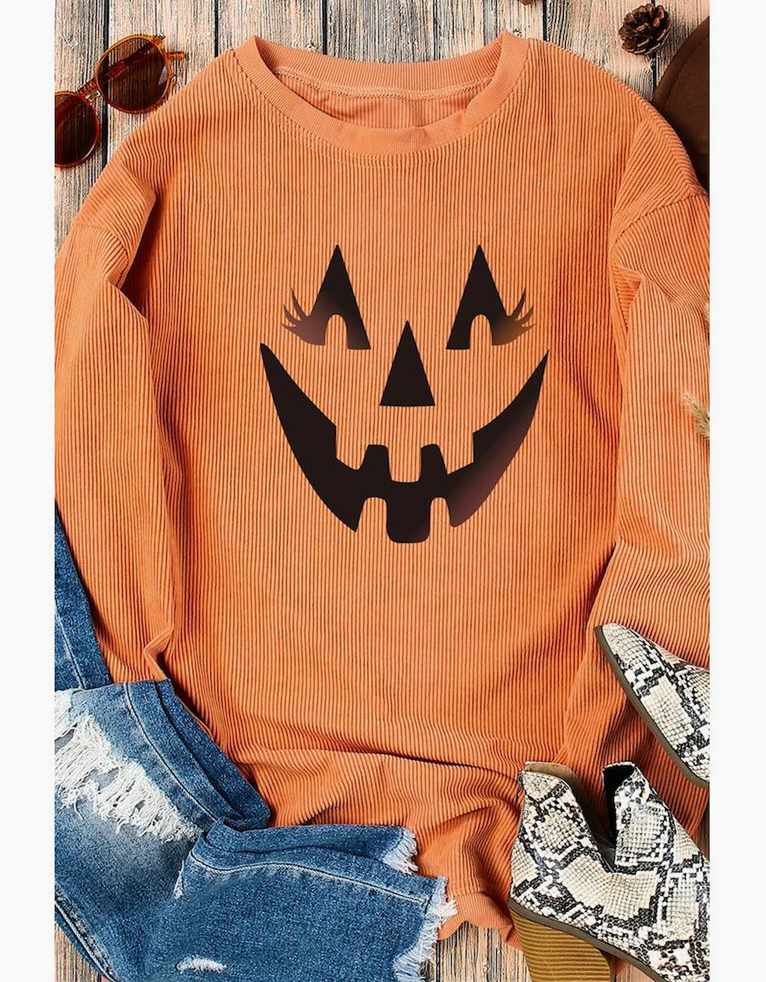 Orange Pumpkin Smile Face Graphic Sweatshirt