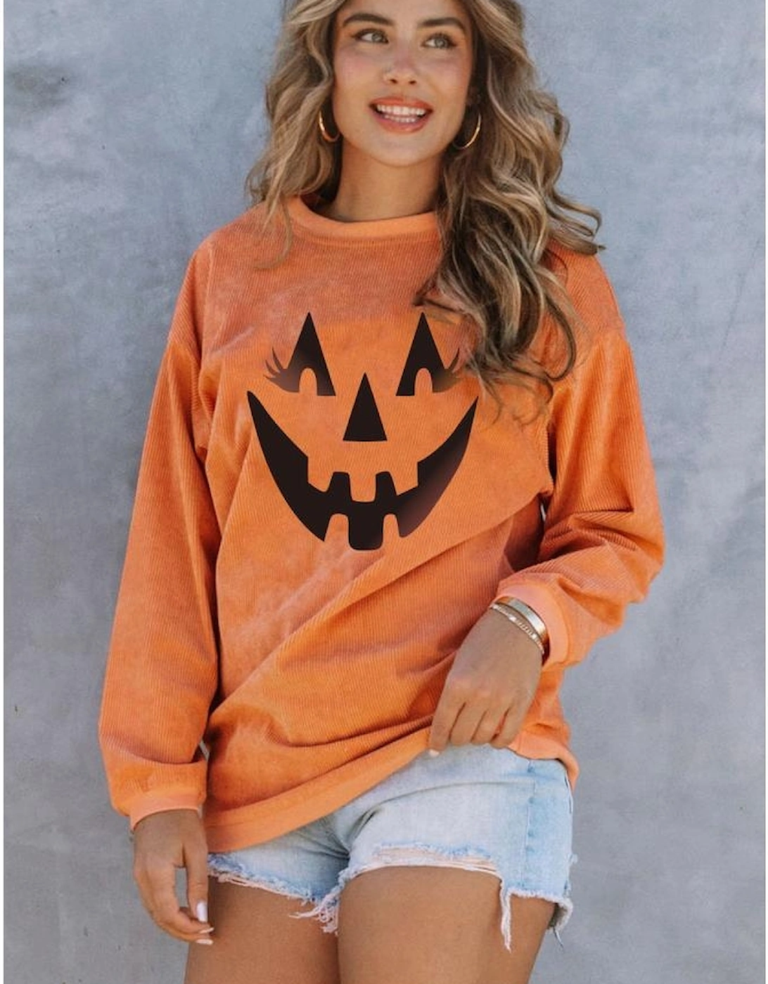 Orange Pumpkin Smile Face Graphic Sweatshirt