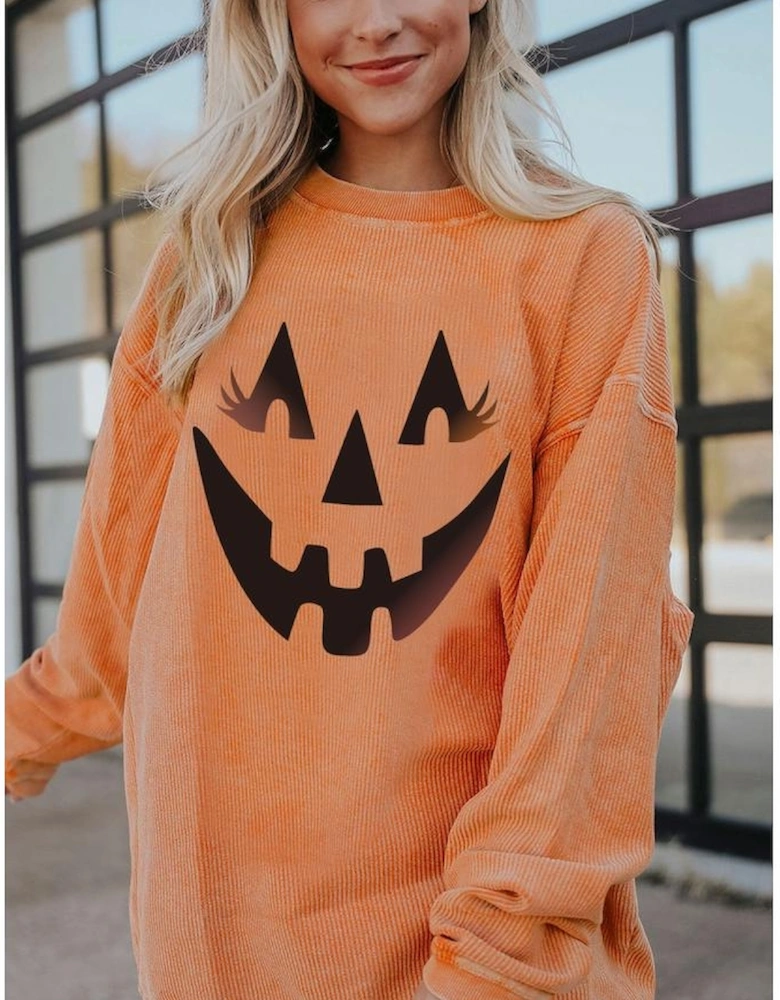 Orange Pumpkin Smile Face Graphic Sweatshirt