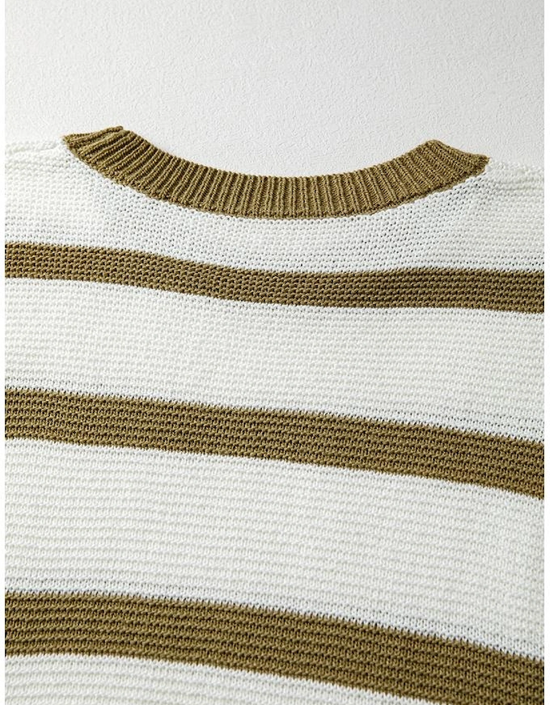 Khaki Stripe Tie Open Side Sweater Knitted Top