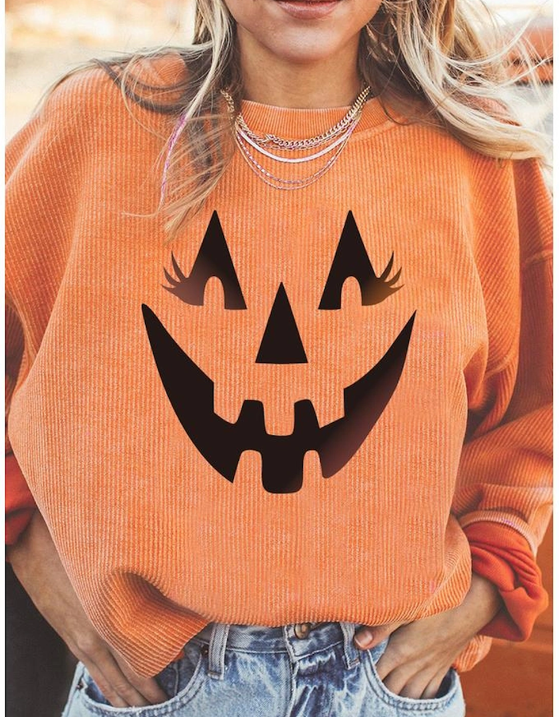 Orange Pumpkin Smile Face Graphic Sweatshirt