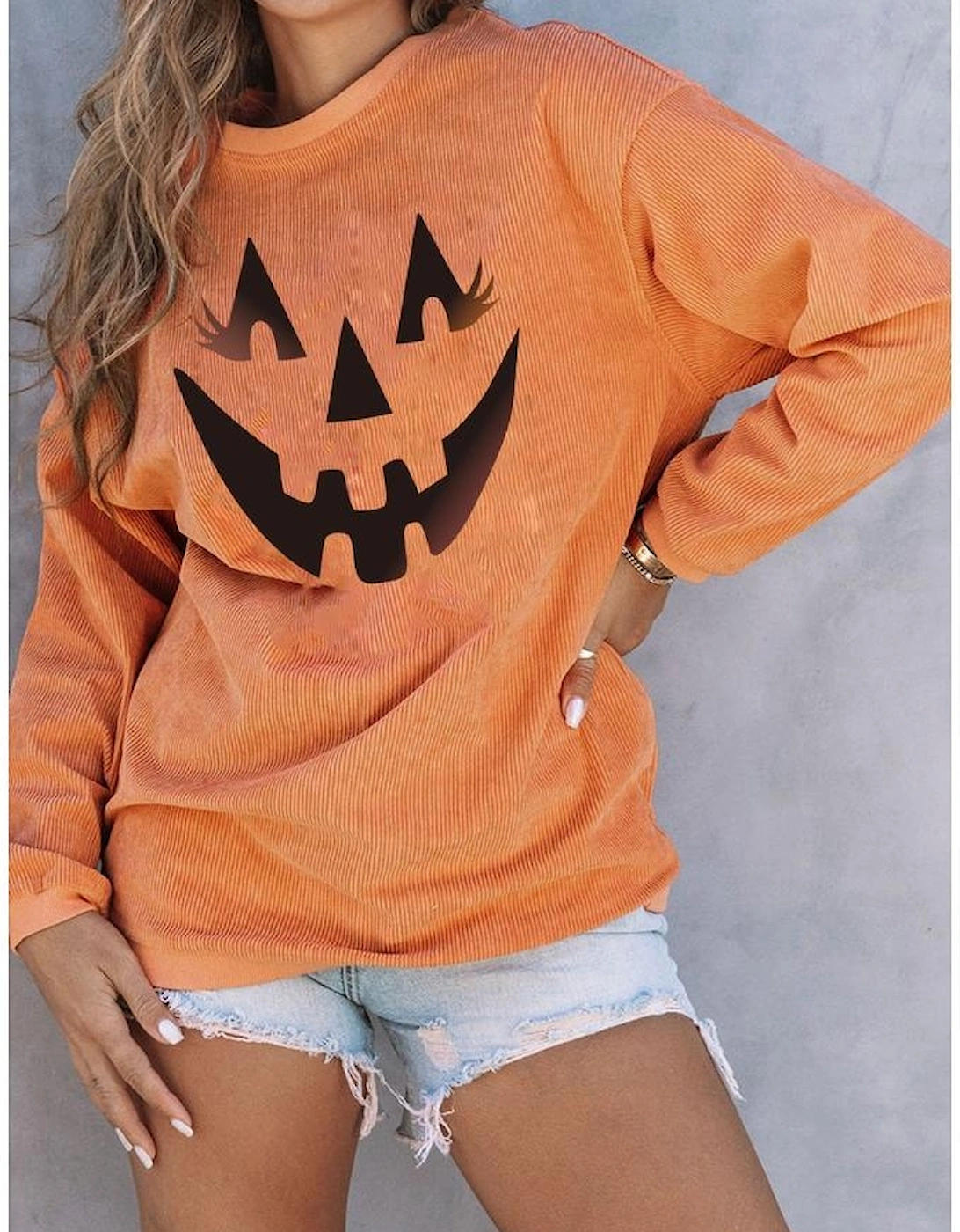 Orange Pumpkin Smile Face Graphic Sweatshirt