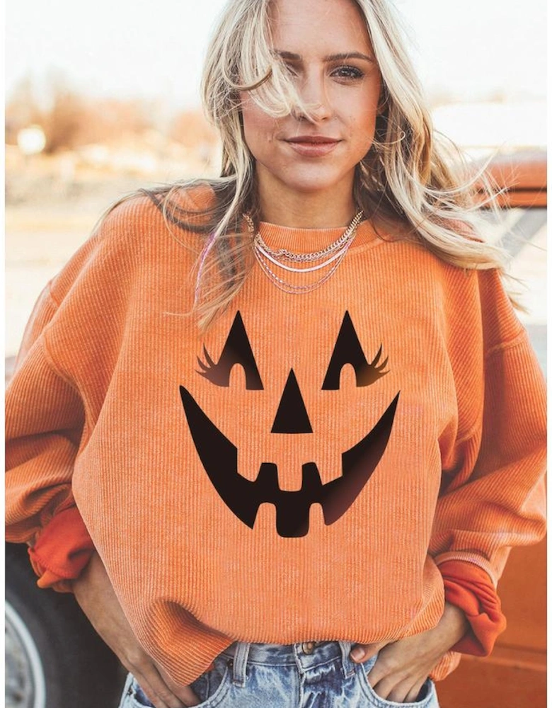 Orange Pumpkin Smile Face Graphic Sweatshirt