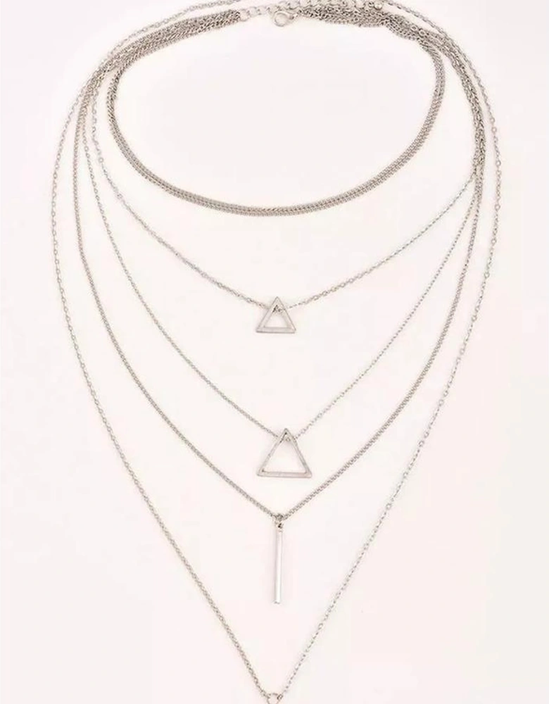 Silver Boho Triangle Bar Pendant Multilayer Necklace