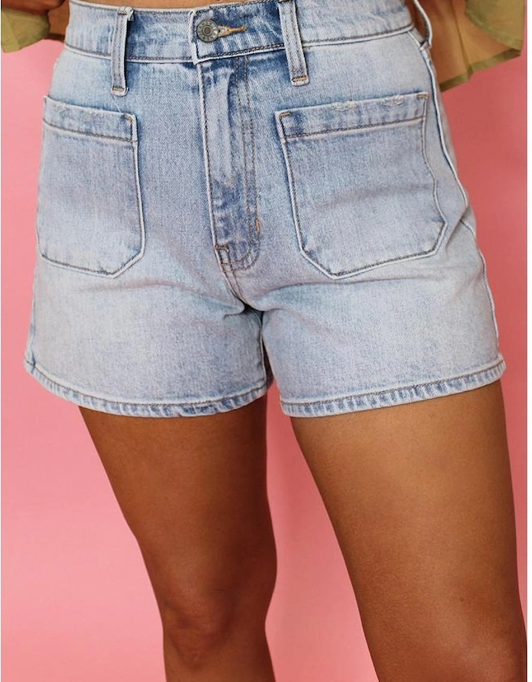 Beau Blue Light Wash High Rise Denim Shorts