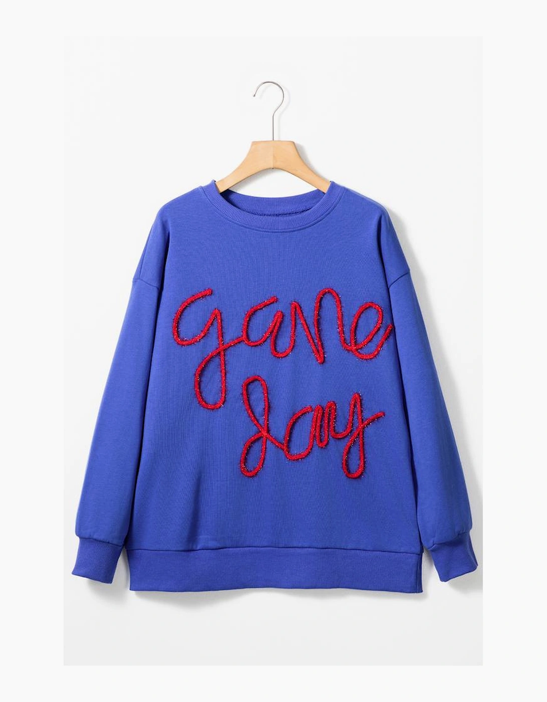 Dark Blue Tinsel Game Day Drop Shoulder Graphic Sweatshirt