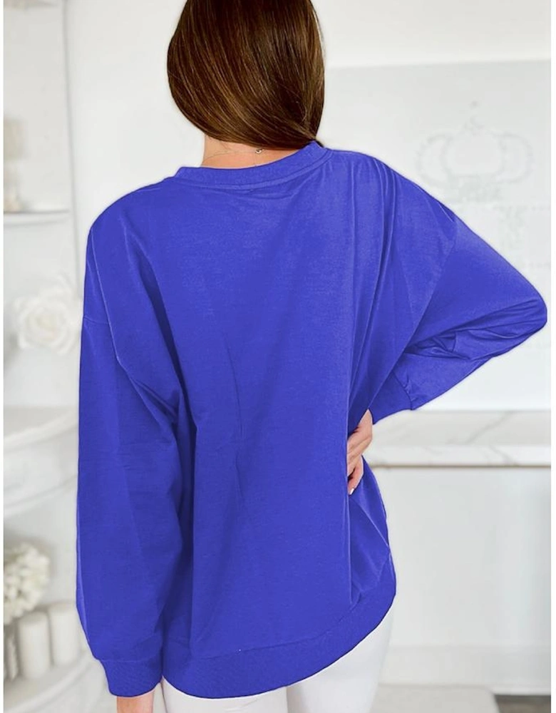 Dark Blue Tinsel Game Day Drop Shoulder Graphic Sweatshirt