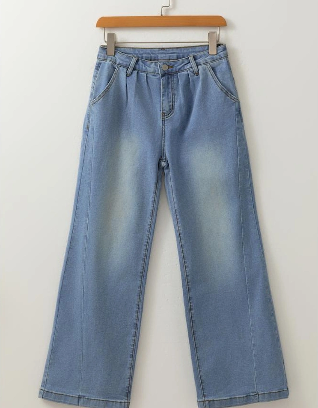 Ashleigh Blue Washed Pleated Detail Wide Leg Jeans