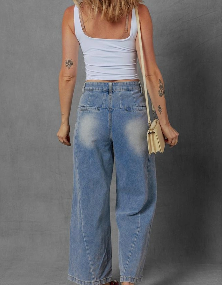 Ashleigh Blue Washed Pleated Detail Wide Leg Jeans