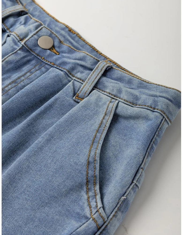 Ashleigh Blue Washed Pleated Detail Wide Leg Jeans