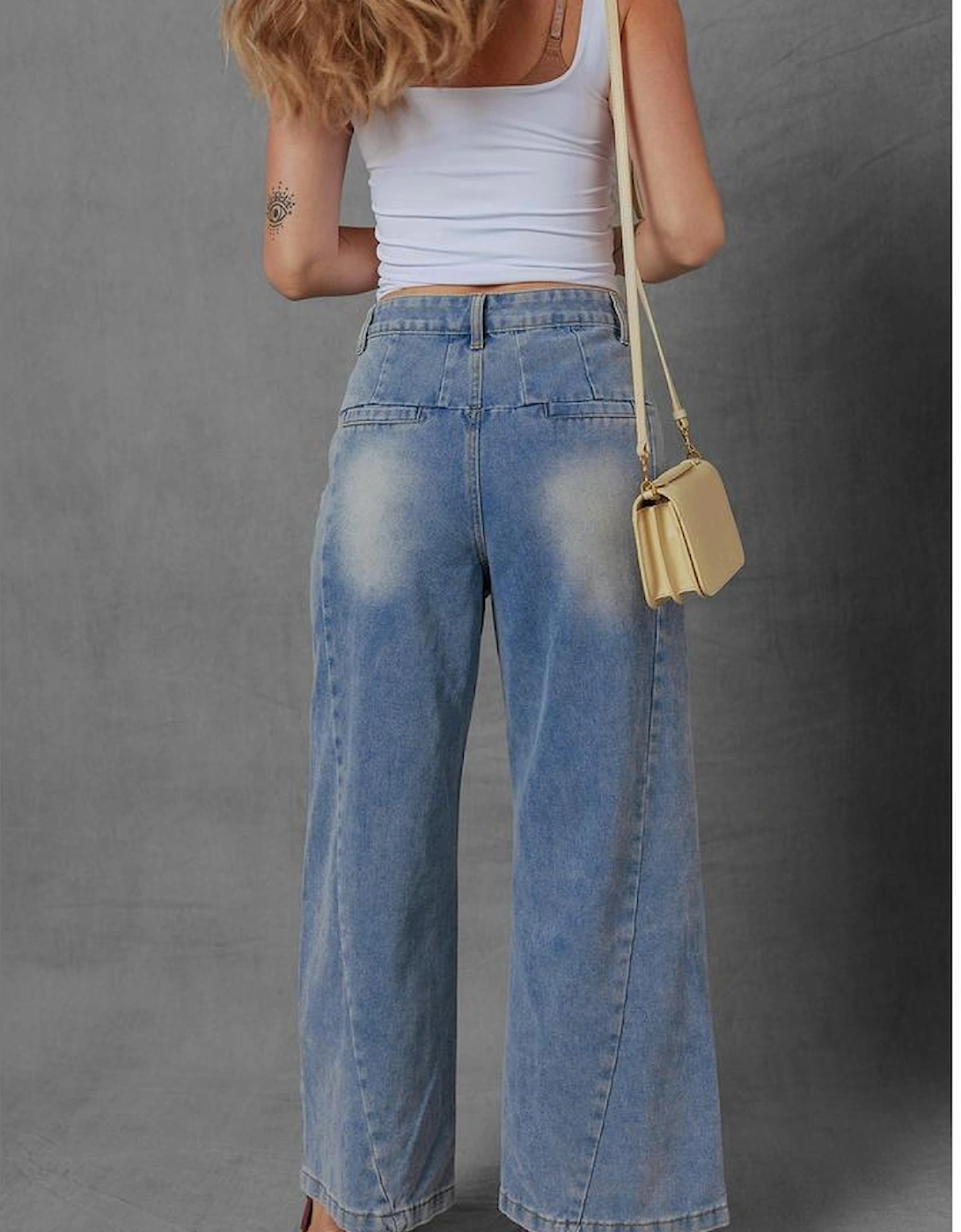 Ashleigh Blue Washed Pleated Detail Wide Leg Jeans