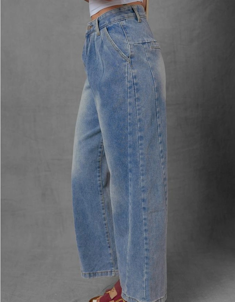 Ashleigh Blue Washed Pleated Detail Wide Leg Jeans