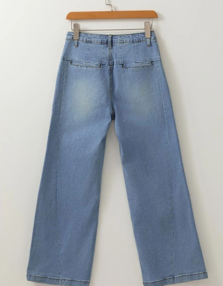 Ashleigh Blue Washed Pleated Detail Wide Leg Jeans