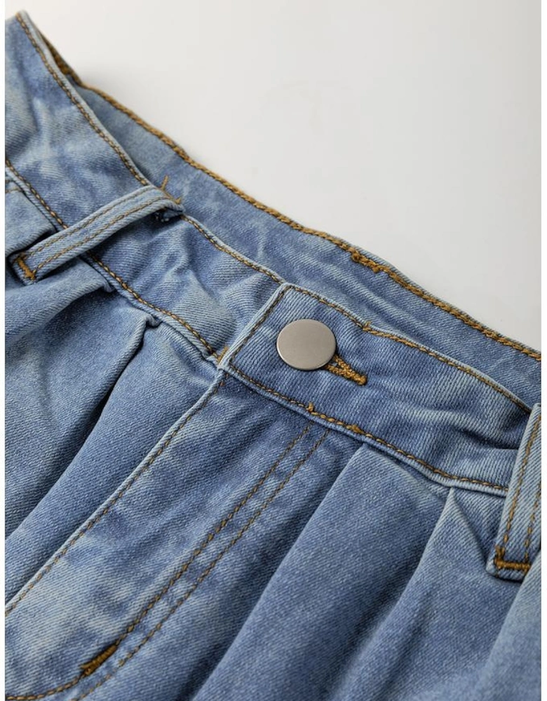Ashleigh Blue Washed Pleated Detail Wide Leg Jeans
